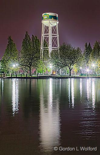 Water Tower At Night_34649-54.jpg - Photographed along the Rideau Canal Waterway at Smiths Falls, Ontario, Canada.